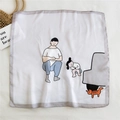 Square silk scarf featuring hand-drawn cartoon illustration with cat and white borders - Peek-a-boo Cat