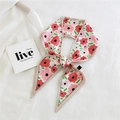 Floral print long skinny silk scarf for women in white and pink color palette - Red & Pink Rose Print on White
