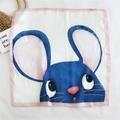 Square silk scarf featuring a large blue cartoon mouse print on white fabric - Big Headed Mouse