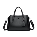 Black litchi grain large capacity tote bag with top handles and adjustable strap - Black