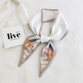 Elegant pearl white long silk scarf with modern illustration and soft nude edging - Pearl White Illustration