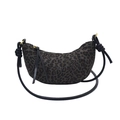 Braune Croissant-Tasche mit Leopardenmuster, Knotengurt und goldenem Reißverschluss - Schwarz