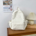 Chic beige college-style bubble fabric backpack with drawstring side pockets - Small Without Pendant / White