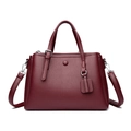 Deep burgundy lychee pattern leather tote bag with dual handles and silver hardware - Fuschia