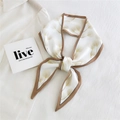 Elegant off-white long skinny silk scarf with yellow leaf veins and brown borders - Off White Leaf Vein
