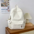 Creamy white bubble texture large capacity backpack with cute plush charm decor - Small With Pendant / White