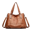 Dunkelbraune Retro-PU-Ledertasche mit Nähten und verstellbarem Schultergurt - Gelbbraun