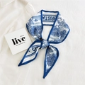 Blue and white landscape print narrow twilly silk scarf for hair or handbag tie - Toile Landscape Blue White