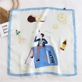 Square silk scarf with illustration of math book and vitamins on light blue satin - Mathematics Student