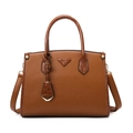 Brown litchi leather tote bag with crocodile texture details and adjustable strap - Tote Bag Style / Brown