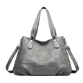Dark gray checkered faux leather handbag with silver U-shaped metal buckle and strap - Gray