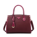 Burgundy tote bag in lychee leather with crocodile texture details and gold hardware - Tote Bag Style / Fuschia