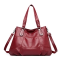 Deep red vintage PU leather tote bag with lychee texture and detachable strap - Red