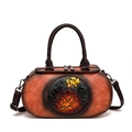 Retro cylindrical handbag in orange gradient leather with a floral embossed design - Yellow