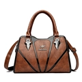 Retro brown large capacity tote bag with litchi grain texture and metal kangaroo logo - Brown