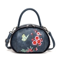 Blue retro oval handbag with floral embroidery and butterfly for Hanfu matching - Blue