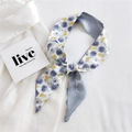 Elegant narrow silk scarf featuring blue-purple rose pattern and grey satin spliced design - Rose & Yellow Flower Spliced (10K Rose & Yellow Gold)