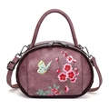Vintage purple semi-circle handbag with floral butterfly embroidery and crossbody strap - Taro Purple