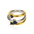 Tre anelli impilati in acciaio al titanio con zirconi neri a forma di cuore in oro e argento - Bicolore Oro Argento Zircone Nero