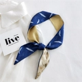Elegant navy and gold narrow silk scarf featuring a white crane print and smooth texture - Chinese Style Flying Crane (12K White Stork)