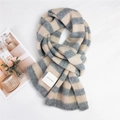 Sciarpa spessa a maglia a righe beige e grigio con etichetta quadrata per calore invernale - 30*200cm / Grigio a Righe
