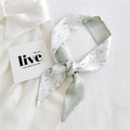 Green and cream floral silk skinny scarf tied as a stylish hair ribbon for women - Greenery Leaves & Plants (13K Leaves & Fruit)