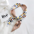 Narrow silk twilly scarf with yellow pineapple print and elegant script detail - Pop Art Pineapple Print (14K Pineapple)