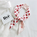 Chic satin skinny scarf with red grapefruit print tied on a white cotton shirt - Red Grapefruit Slices (20K Red Fruit)