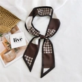 Fashionable long scarf with brown houndstooth pattern used as a versatile hair tie or necktie - Fashion Houndstooth Brown