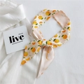 Narrow silk twilly scarf with orange fruit print on light fabric for hair or bag - Bright Orange Tangerine (21K Tangerine)