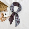 Purple checkered twilly silk scarf with geometric dots pattern for neck and handbags - Grid Dark Purple