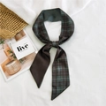 British style checkered green silk scarf tied in a bow with a satin finish - Gradient Plaid Green Brown