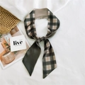 Dark green vintage plaid silk twilly scarf for hair and bags with pointed ends - Gradient Plaid Light Green