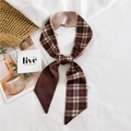 Deep coffee checkered twilly silk scarf with smooth satin finish for fashion styling - Gradient Plaid Brown Coffee