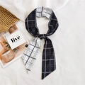 Chic black and white checkered long scarf tied as a fashion hairband for women - Dotted Line Grid Black White
