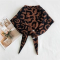 Thick leopard print knitted triangle scarf for women in a classic brown and black pattern - Caramel color