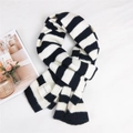Classic black and white striped knitted scarf with woven label on soft textured background - 30*200cm / Black & White Stripe