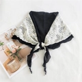 Floral lace triangle scarf in black and beige with wavy edges and stylish magazine background - Floral Solid Patchwork Black