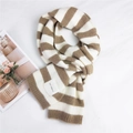 Knit striped scarf in brown and white with a stylish woven label on fabric - 30*200cm / Striped Khaki