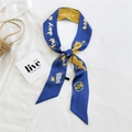 Blue and yellow twilly scarf with leopard print tied on a summer straw handbag - Leopard Print