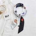 French style twilly silk scarf with black and white dog prints and heart patterns - Husky Heart