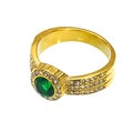 Luxurious 18k gold plated ring with oval green gemstone and pavé zircon accents - Gold Green Zirconia