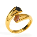 Anello di lusso in acciaio al titanio dorato con cristalli a forma di stella neri e rosa - US 6 / Stile Doppia Stella Nero e Rosa (Stile Oro 1)