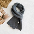 Thick grey knitted scarf for women with rib-knit texture and minimalist brand label - Gray