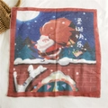 Festive square scarf featuring navy blue and red colors with a cute cartoon Santa Claus - Santa Delivery (Dark Red Edge)