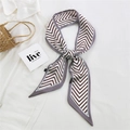 Narrow silk scarf with brown geometric V-stripes and lavender edges on white shirt - 5L Arrow Stripe Grey Edge