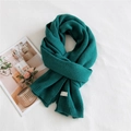 Solid deep teal knitted winter scarf in soft cashmere-feel fabric with ribbed edges - 36x190cm / Lake Green