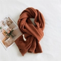 Thick knitted winter scarf for women in warm caramel brown with ribbed edges - 36x190cm / Caramel color