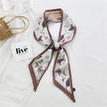 Floral print long twilly silk scarf with I Love Summer text and cream background - 7L Floral Camel Edge