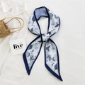 Blue and white floral twilly silk scarf with I Love Summer print for hair or bags - 8L Floral Navy Edge